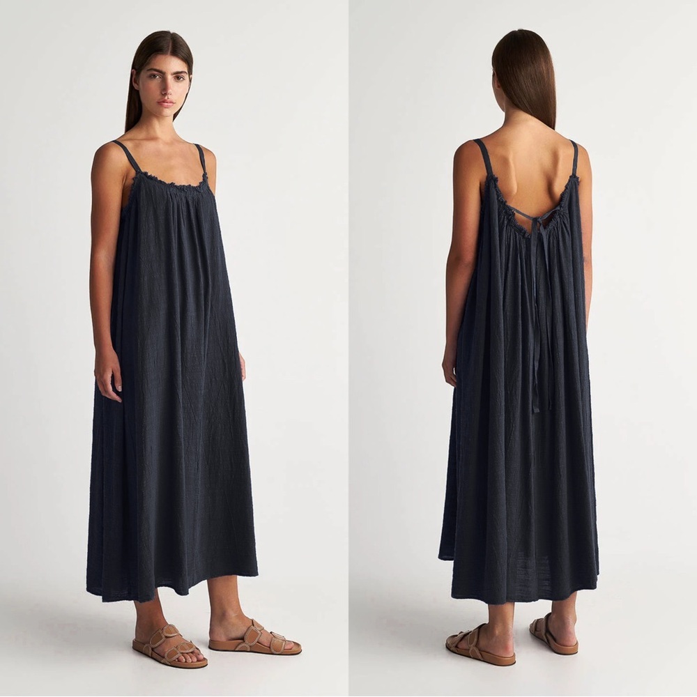 Pearl & Caviar • Linen & Cotton maxi dress black gauze tent flowy midi